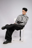 Outfit Phối Sẵn - (Quần Nắp Ngang Đen phối Áo Croptop Somi Sọc Ngựa Vằn)