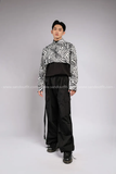 Outfit Phối Sẵn - (Quần Nắp Ngang Đen phối Áo Croptop Somi Sọc Ngựa Vằn)