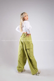 Outfit Phối Sẵn - (Quần Ống Rộng Xanh LáTúi Hộp phối Cutout Burge Trắng)