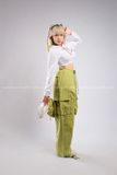 Outfit Phối Sẵn - (Quần Ống Rộng Xanh LáTúi Hộp phối Cutout Burge Trắng)