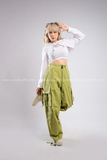 Outfit Phối Sẵn - (Quần Ống Rộng Xanh LáTúi Hộp phối Cutout Burge Trắng)