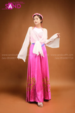Set Đụp Hồng Dài In Phun Kim Tuyến TQD0501 Khoác Tơ Trắng TTK0001