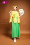 TTK0302 Khoác Tơ Vàng TYK0303 Yếm Vàng In Phun Kim Tuyến TQD0901 Đụp Xanh Lá