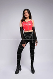  Outfit Phối Sẵn - (Quần Legging Đen phối Áo Croptop 2 Dây Đỏ) 