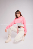 Outfit Phối Sẵn - (Quần Kaki Trắng phối Áo Croptop Hồng Dài Tay)