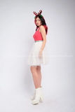 Outfit Phối Sẵn - (Chân Váy Xòe Trắng phối Áo Croptop Khoét Vai Đỏ)