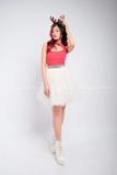 Outfit Phối Sẵn - (Chân Váy Xòe Trắng phối Áo Croptop Khoét Vai Đỏ)