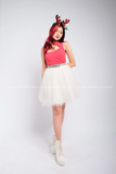 Outfit Phối Sẵn - (Chân Váy Xòe Trắng phối Áo Croptop Khoét Vai Đỏ)