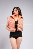 Outfit Phối Sẵn - (Quần Body Xếch Mông phối Khoác Gile Cam Họa Tiết)