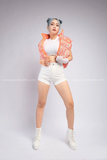 Outfit Phối Sẵn - (Quần Short Trắng Phối HAP0603 Áo khoác Gile phao croptop không tay họa tiết màu loang - Cam)