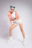 Outfit Phối Sẵn - (Quần Short Trắng Phối HAP0603 Áo khoác Gile phao croptop không tay họa tiết màu loang - Cam)