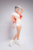 Outfit Phối Sẵn - (Quần Short Trắng Phối HAP0603 Áo khoác Gile phao croptop không tay họa tiết màu loang - Cam)
