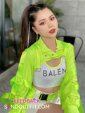 Outfit Phối Sẵn - (Áo Cutout Xanh Neon Phối Áo Quây Viền Neon Balen)