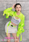 Outfit Phối Sẵn - (Áo Cutout Xanh Neon Phối Áo Quây Viền Neon Balen)
