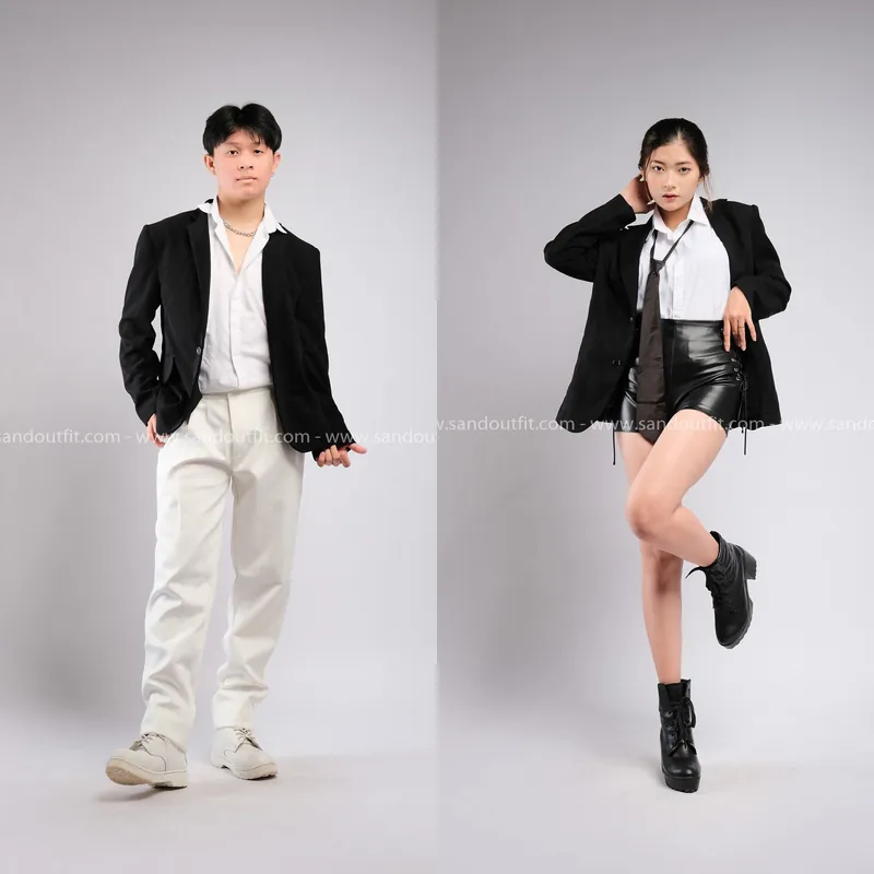  Outfit Cặp - (Set Vest Đen Trắng) 