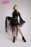 Outfit Phối Sẵn - (Bodysuit Họa Tiết Đen phối Chân Váy Lưới)