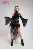 Outfit Phối Sẵn - (Bodysuit Họa Tiết Đen phối Chân Váy Lưới)