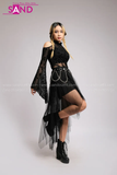 Outfit Phối Sẵn - (Bodysuit Họa Tiết Đen phối Chân Váy Lưới)