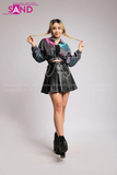 Outfit Phối Sẵn - (Chân Váy Da phối Áo Croptop Ánh Kim)