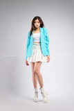 Outfit Phối Sẵn - (Chân Váy Trắng phối Vest Xanh Da Trời)