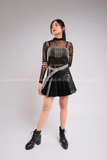 Outfit Phối Sẵn -(Chân Váy Xếp Li Da phối Áo Quây Đính Đá)