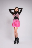 Outfit Phối Sẵn - (Chân Váy Xếp Li Hồng phối Áo Bra Đính Đá Hồng)