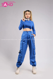 Outfit Phối Sẵn - (Quần 4 Túi Xanh Dương phối Áo Croptop Dài Tay)