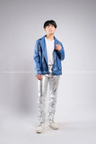 Outfit Phối Sẵn - (Quần Bạc phối Áo Khoác Da Xanh Dương)