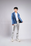 Outfit Phối Sẵn - (Quần Bạc phối Áo Khoác Da Xanh Dương)