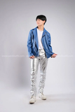 Outfit Phối Sẵn - (Quần Bạc phối Áo Khoác Da Xanh Dương)