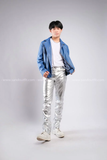 Outfit Phối Sẵn - (Quần Bạc phối Áo Khoác Da Xanh Dương)