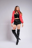 Outfit Phối Sẵn - (Quần Cạp Cao Áo Da Đan Dây phối Áo Phao Đỏ)