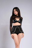 Outfit Phối Sẵn - (Quần Cạp Cao Xếch Mông phối Áo Bra Cutout Lưới)