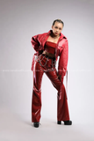 Outfit Phối Sẵn - (Quần Da Bóng Đỏ phối Khoác Crop Da Bóng Đỏ)