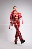 Outfit Phối Sẵn - (Quần Da Bóng Đỏ phối Khoác Crop Da Bóng Đỏ)