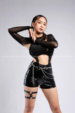 Outfit Phối Sẵn - (Quần Da Bóng phối Bodysuit Đen Khoét)