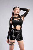 Outfit Phối Sẵn - (Quần Da Bóng phối Bodysuit Đen Khoét)