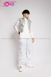 Outfit Phối Sẵn - (Quần Dù Ống Rộng Trắng phối Phao Gile Bạc)
