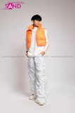 Outfit Phối Sẵn - (Quần Dù Ống Rộng Trắng phối Phao Gile Cam)