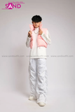Outfit Phối Sẵn - (Quần Dù Ống Rộng Trắng phối Phao Gile Hồng)