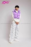 Outfit Phối Sẵn - (Quần Dù Ống Rộng Trắng phối Phao Gile Tím)
