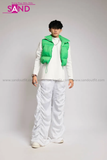 Outfit Phối Sẵn - (Quần Dù Ống Rộng Trắng phối Phao Gile Xanh Lá)