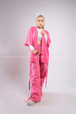 Outfit Phối Sẵn - (Quần Hồng Ống Rộng phối Áo Bóng Chày Hồng)