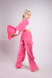 Outfit Phối Sẵn - (Quần Hồng Ống Rộng phối Áo Bóng Chày Hồng)