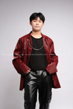 Outfit Phối Sẵn - (Quần Jogger Da Lì phối Áo Khoác Vest Da Nam Đỏ)