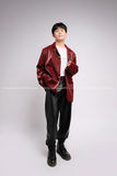 Outfit Phối Sẵn - (Quần Jogger Da phối Áo Khoác Vest Da Nam Đỏ)