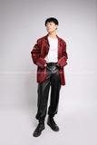Outfit Phối Sẵn - (Quần Jogger Da phối Áo Khoác Vest Da Nam Đỏ)