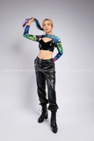 Outfit Phối Sẵn - (Quần Jogger Da phối Áo Quây Da Bóng Cutout Loang)