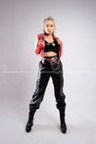 Outfit Phối Sẵn - (Quần Jogger Da phối Áo Sơmi Croptop Caro Đỏ)