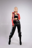 Outfit Phối Sẵn - (Quần Jogger Da phối Áo Sơmi Croptop Caro Đỏ)